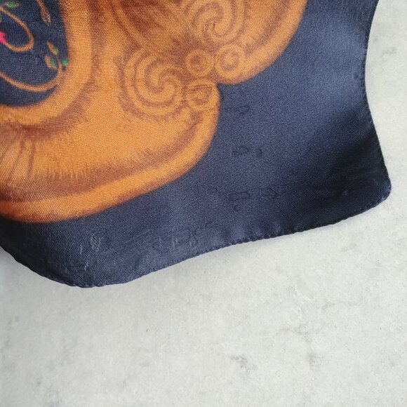 Dark navy blue unicorn floral approx square scarf - Picture 10 of 11